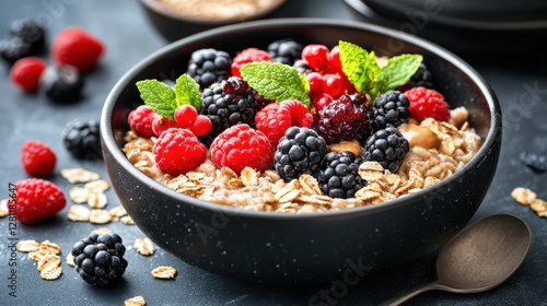 Wallpaper Mural vegan athlete meals plant-based protein superfoods Healthy berry oatmeal bowl Torontodigital.ca
