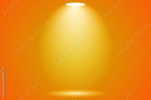 Yellow spot light studio room stage background, 3d empty soft smooth blur backdrop like in a room with spot lights shining on the floor or on the stage, vector illustration design for product display