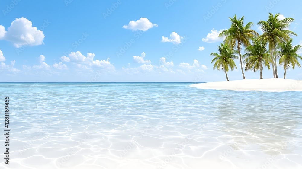Serene Tropical Island Scene Palm Trees Azure Ocean White Sand Beach Serene Tropical Island Scene Palm Trees Azure Ocean White Sand Beach