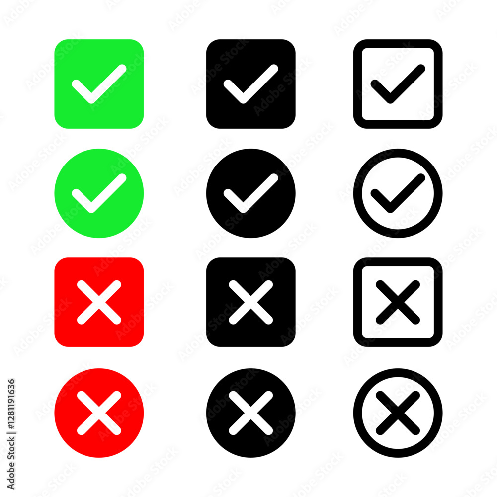 Vector illustration of rIght and wrong icon set isolated on transparent background Vector illustration of rIght and wrong icon set isolated on transparent background