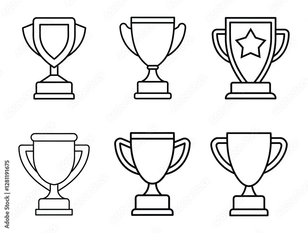 Trophy cup icon set in line art style. Victory cup vector. Trophy, Cup, Prize, Winner symbol Trophy cup icon set in line art style. Victory cup vector. Trophy, Cup, Prize, Winner symbol