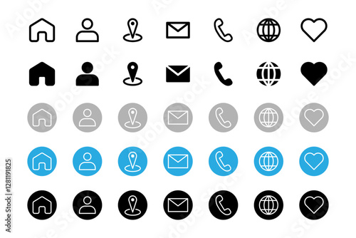 Vector illustration of Contact icon set isolated on transparent background