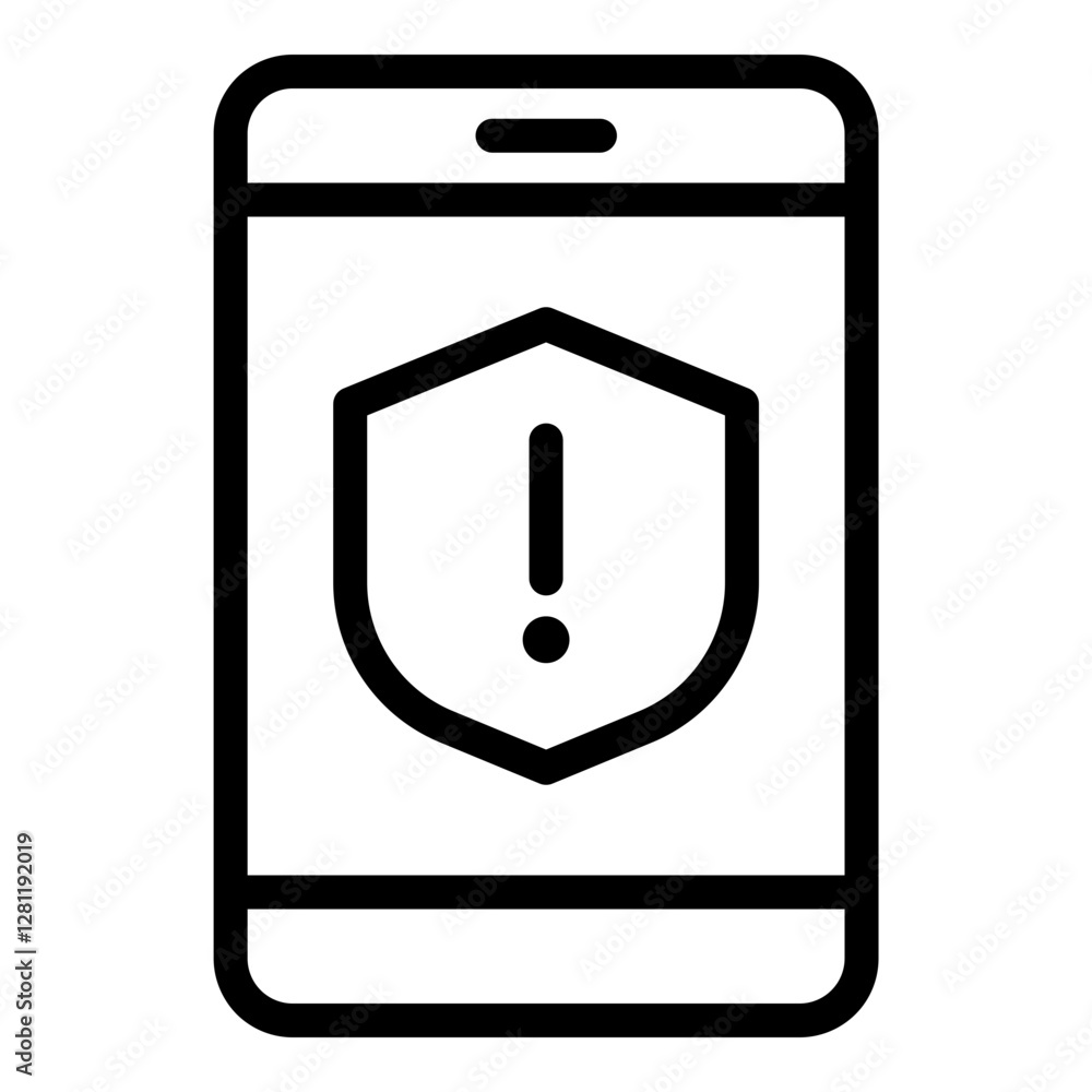 Mobile security warning icon. Vector line icon Mobile security warning icon. Vector line icon