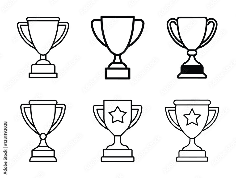 Trophy cup icon set in line art style. Victory cup vector. Trophy, Cup, Prize, Winner symbol Trophy cup icon set in line art style. Victory cup vector. Trophy, Cup, Prize, Winner symbol