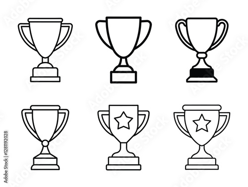 Trophy cup icon set in line art style. Victory cup vector. Trophy, Cup, Prize, Winner symbol