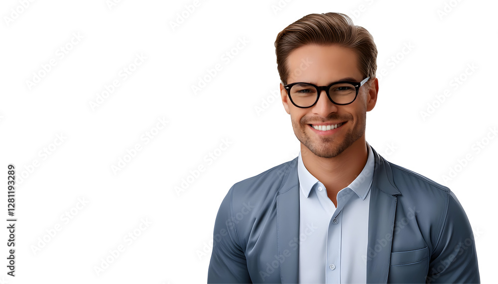 Successful businessman in a casual outfit and wearing glasses, isolated on transparent background Successful businessman in a casual outfit and wearing glasses, isolated on transparent background