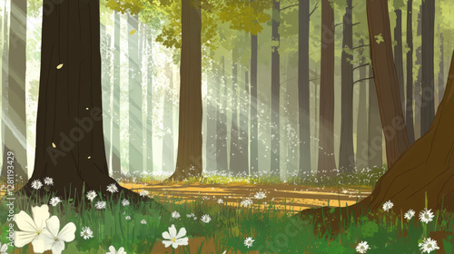 Wallpaper Mural A nature background showcasing a dense forest with towering trees, dappled sunlight filtering through the leaves, and a carpet of wildflowers, capturing the essence of untouched natural beauty 10 Torontodigital.ca