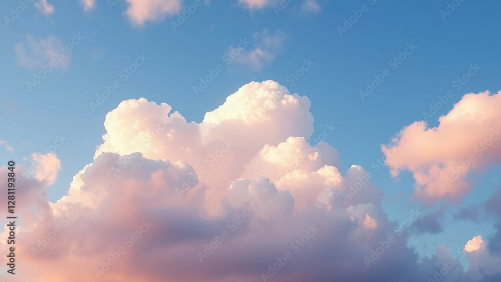 Beautiful background image of a romantic blue sky with soft fluffy pink clouds Panoramic natural vie Beautiful background image of a romantic blue sky with soft fluffy pink clouds Panoramic natural vie