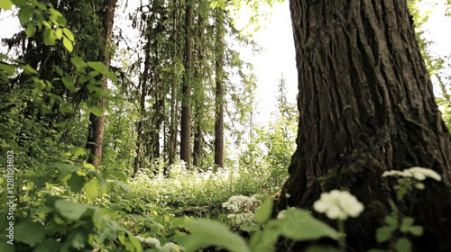 Wallpaper Mural A nature background showcasing a dense forest with towering trees, dappled sunlight filtering through the leaves, and a carpet of wildflowers, capturing the essence of untouched natural beauty 13 Torontodigital.ca