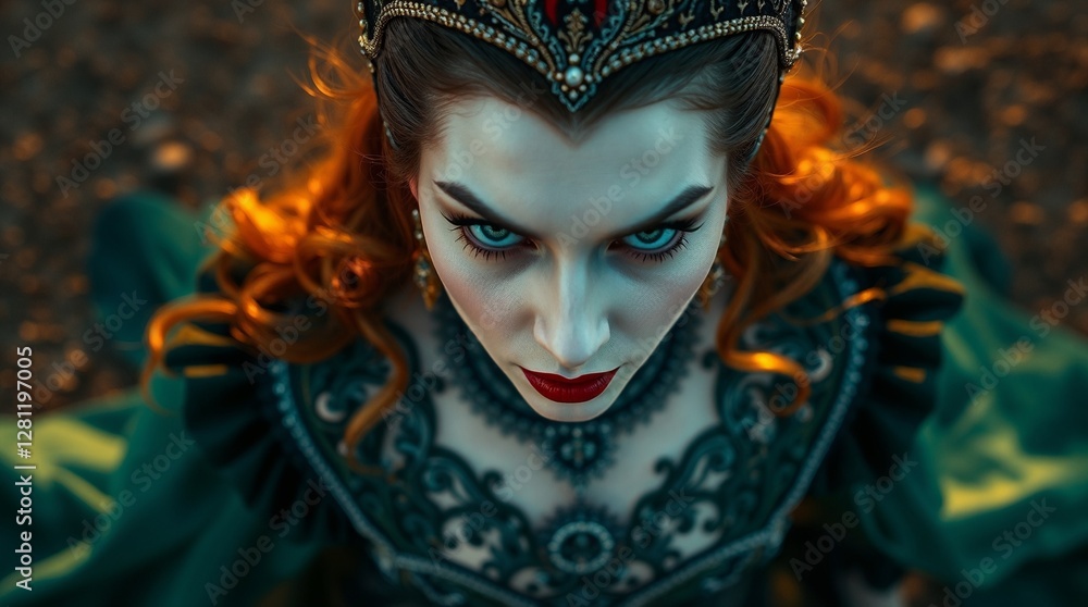 Portrait of the Evil Queen, Snow White’s Stepmother, in a Dark and Mysterious Setting Portrait of the Evil Queen, Snow White’s Stepmother, in a Dark and Mysterious Setting