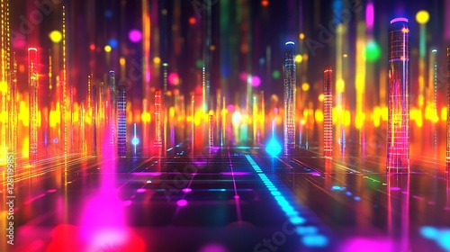 Vibrant Neon Cityscape Digital Art Abstract