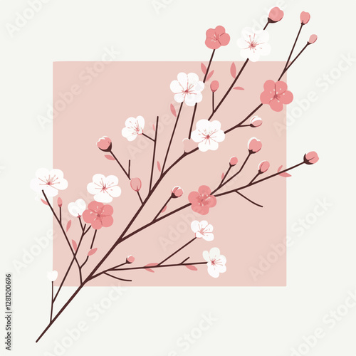 Delicate pink cherry blossoms in full bloom on a branch, showcasing the beauty of spring with vibrant colors and fresh greenery.