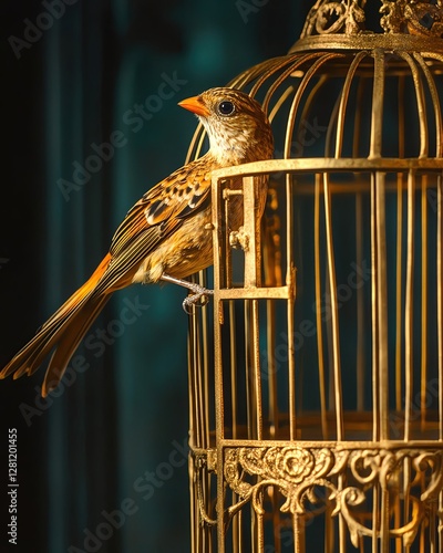 Wallpaper Mural A golden bird perched on a vintage cage. Torontodigital.ca