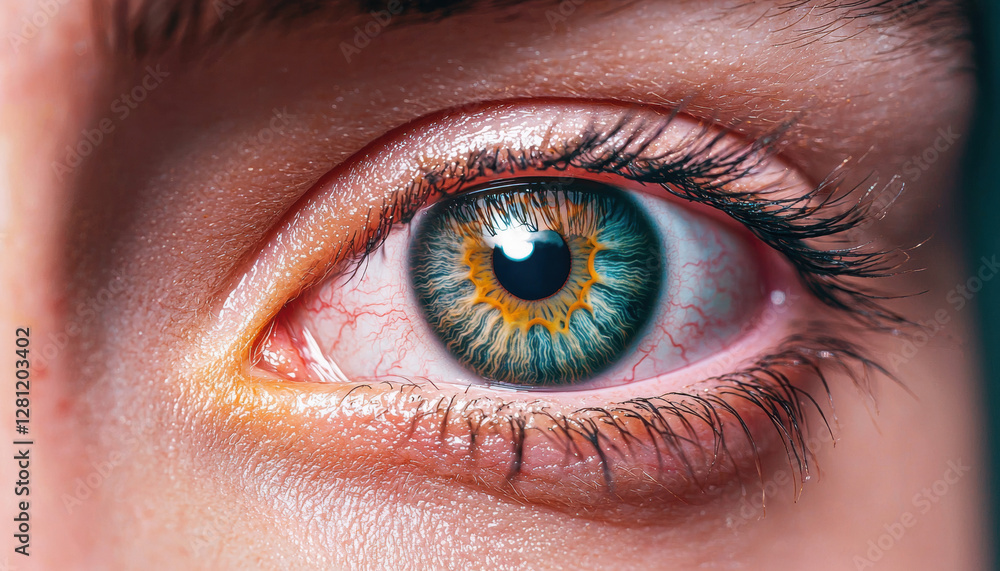 A close-up of a vibrant eye showcasing intricate colors, including green and gold, highlighting its detailed structure and beauty. A close-up of a vibrant eye showcasing intricate colors, including green and gold, highlighting its detailed structure and beauty.
