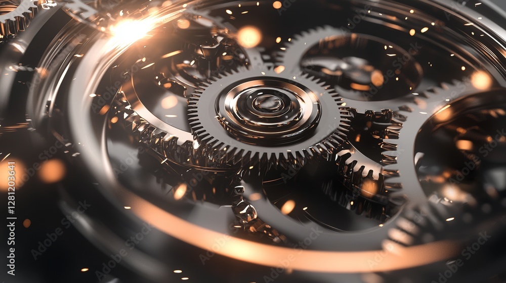 Soft, atmospheric lighting illuminates the intricate gears and cogs of industrial machinery in a close-up, with a dark background that accentuates the details Soft, atmospheric lighting illuminates the intricate gears and cogs of industrial machinery in a close-up, with a dark background that accentuates the details