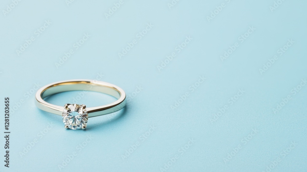 Elegant Diamond Engagement Ring on Soft Blue Background Elegant Diamond Engagement Ring on Soft Blue Background