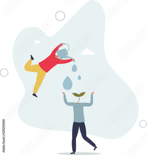 Mentor to help career growth, coaching or education for growth mindset, growing seedling plant, help or assistance, business support concept.flat character life .