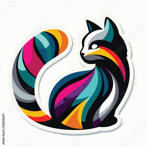 Colorful cat sticker