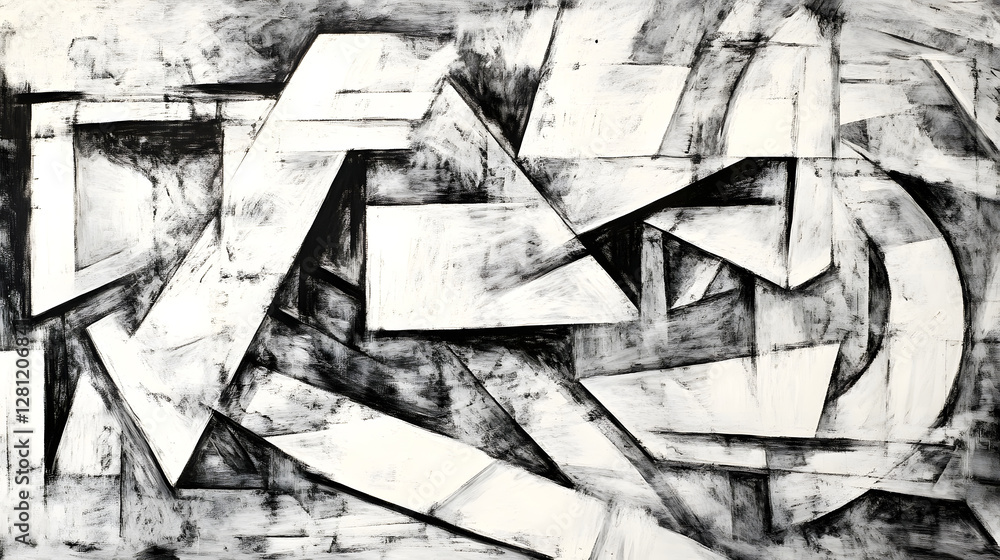 Fototapeta premium Captivating Geometric Abstraction Monochrome Architectural Composition of Intersecting Shapes Lines and Angles Creating a Dynamic Modern and Minimalist Artwork