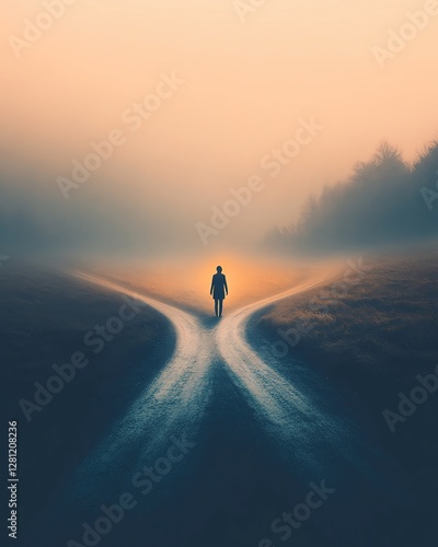 Wallpaper Mural A lone figure on a foggy path at dawn. Torontodigital.ca