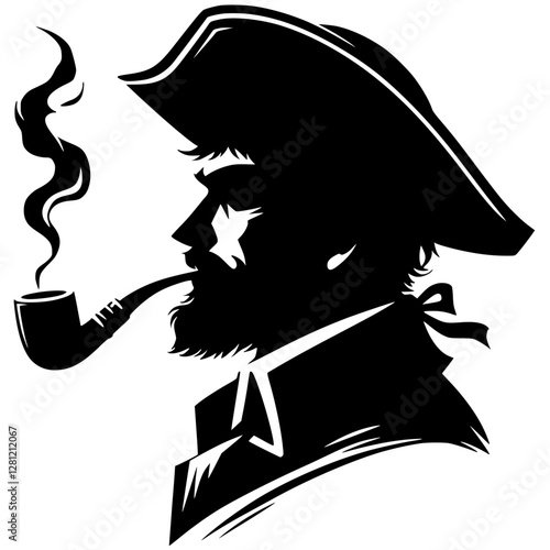 Silhouette of pirate captain smoking