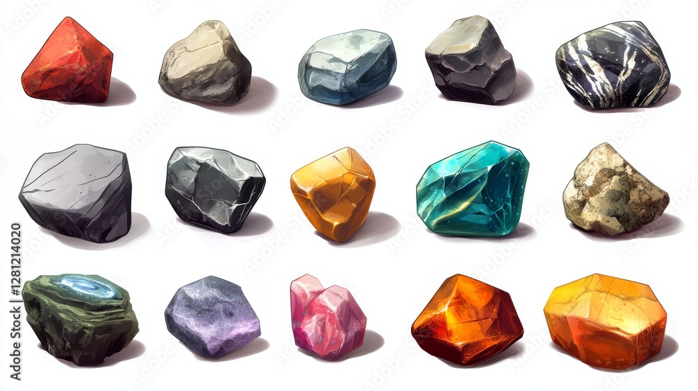 A set of icons for games. Stones. Isolated on a white background A set of icons for games. Stones. Isolated on a white background