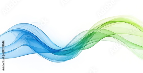 Abstract Blue and Green Waves on White Background