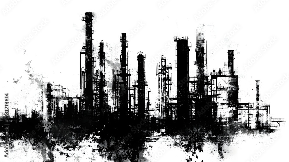 Captivating Monochrome Industrial Cityscape with Towering Structures and Intricate Patterns This striking image showcases the powerful Captivating Monochrome Industrial Cityscape with Towering Structures and Intricate Patterns This striking image showcases the powerful