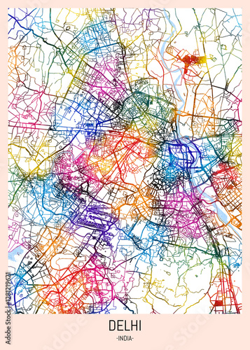 Wallpaper Mural Delhi India City Map, district banner, business modern landmark, neighborhood paint travel, hometown downtown design, destination landmark Torontodigital.ca