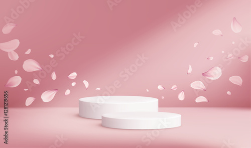 Elegant Pink Background With Petal Motif and Display Stands for Beauty or Product Design