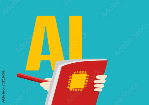 Cartoon AI chatbot writing some text for user