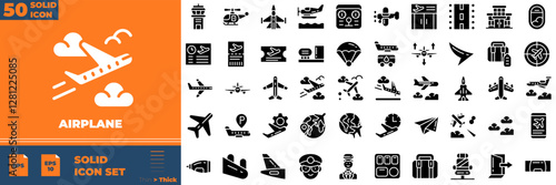 Airplane Solid Editable Icons set. Vector illustration in modern thin solid style of airplane icons: transport, plane, airplane, etc