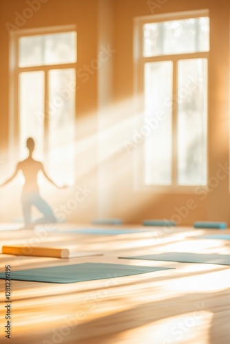 serene naturally lit yoga studio with lone practitioner gracefully transitioning through yoga poses as sunlight filters Free Download serene naturally lit yoga studio with lone practitioner gracefully transitioning through yoga poses as sunlight filters - GFXLoad