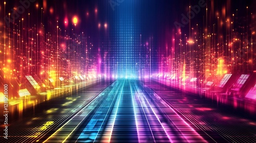 Abstract Digital Cityscape Vibrant Neon Lightscape