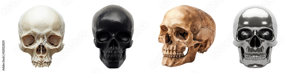 Set of a realistic skull, isolated on a transparent background.