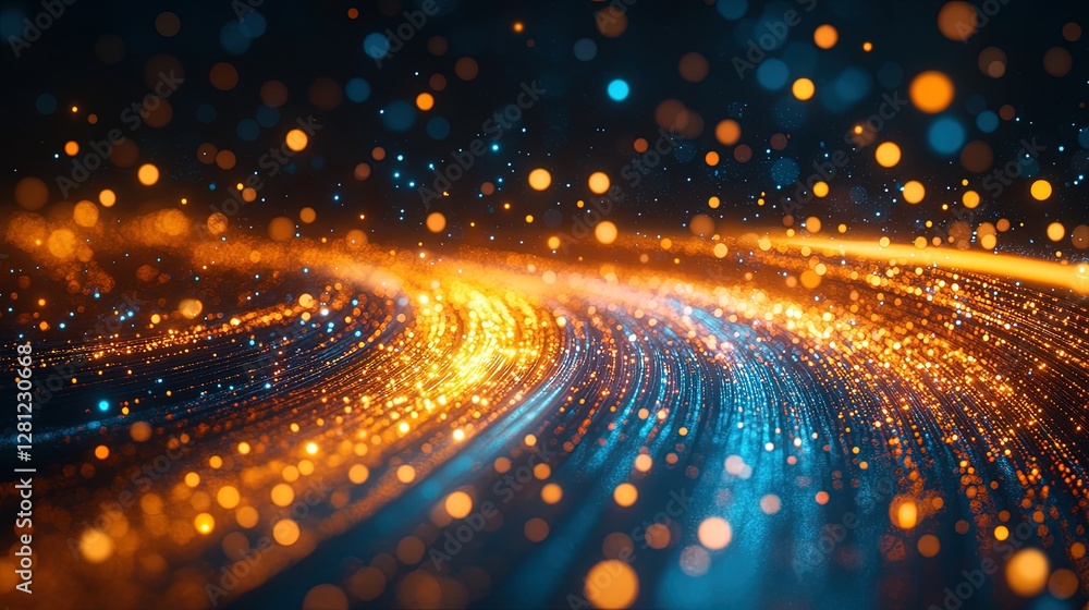 Fototapeta premium Technology-inspired abstract background with neon data streams, light trails, and futuristic symbols 