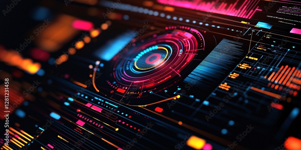 futuristic digital interface with vibrant data visualizations futuristic digital interface with vibrant data visualizations