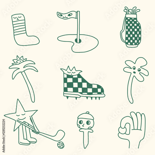 cute y2k golf cartoon character illustration