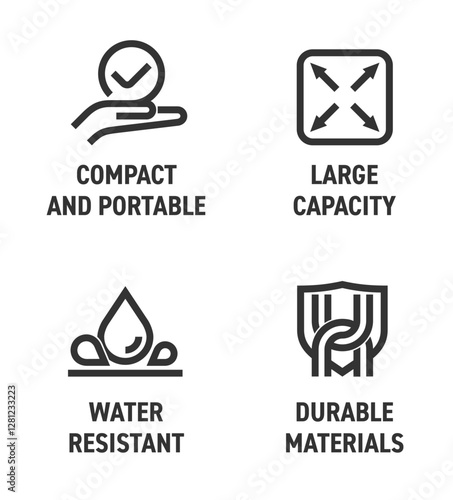 Multipurpose bold icons - Large Capacity, Compact, Portable, Durable and Water resistant