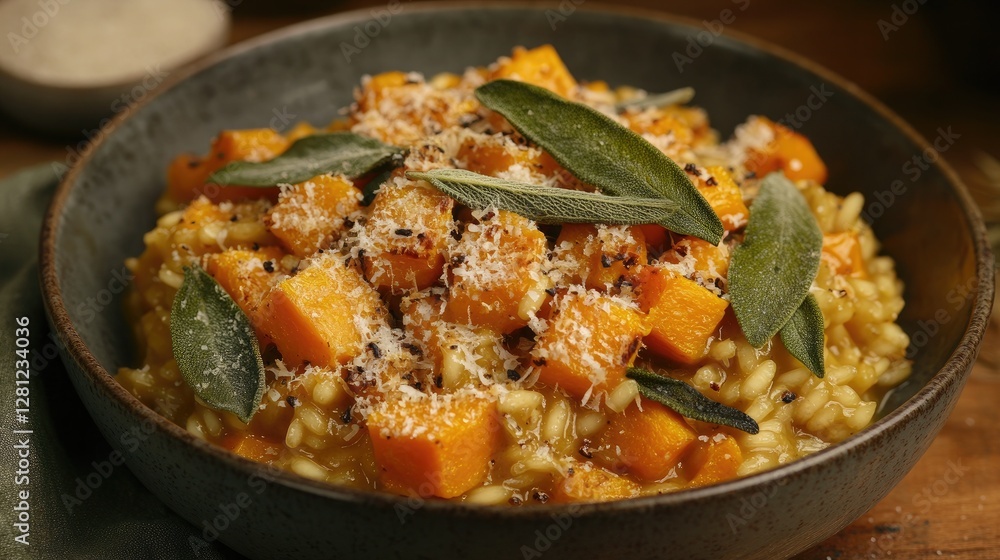 A hearty serving of roasted butternut squash risotto A hearty serving of roasted butternut squash risotto
