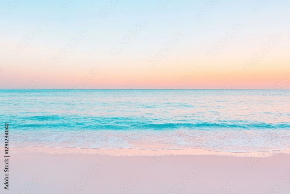pastel-colored ocean waves gently lap against serene sandy beach under soft hazy sky pastel-colored ocean waves gently lap against serene sandy beach under soft hazy sky