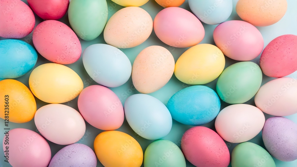 Pastel Easter Eggs on Light Blue Background Pastel Easter Eggs on Light Blue Background