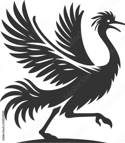 Ostrich flapping its wings in excitement animal silhouette vector