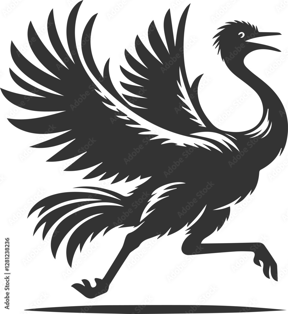 Obraz premium Ostrich flapping its wings in excitement animal silhouette vector