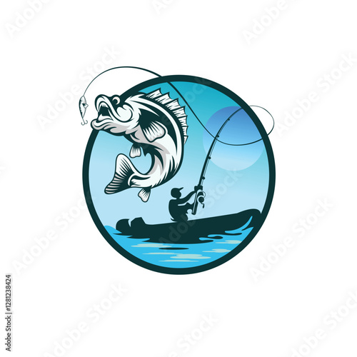 Fisherman in boat catching big fish, ilustrations desgn templat vektor