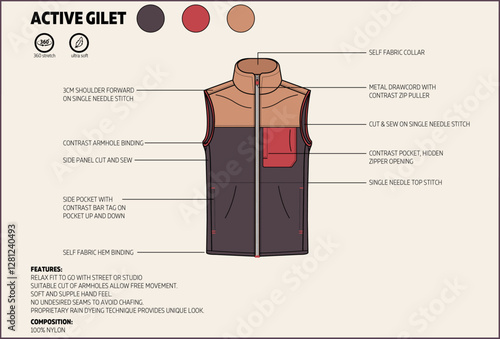 Men's Outerwear High Neck Zip Through Gilet Technical Tech Pack.