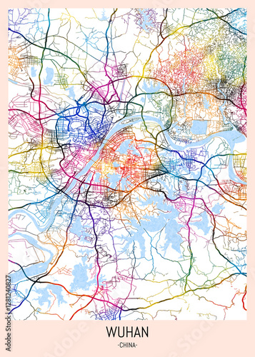 Wallpaper Mural Wuhan China City Map, district banner, business modern landmark, neighborhood paint travel, hometown downtown design, destination landmark Torontodigital.ca