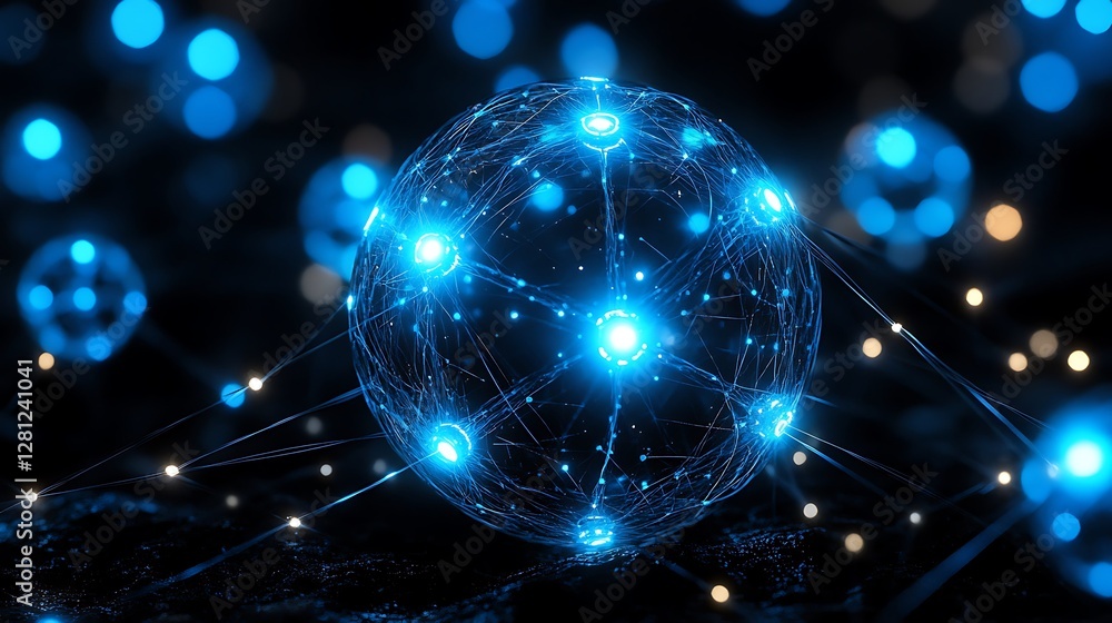 Fototapeta premium Abstract sphere network, glowing, dark background