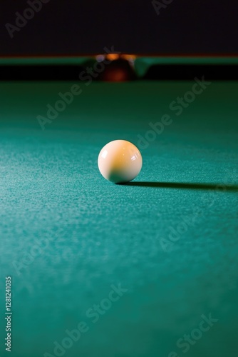 Wallpaper Mural lone billiard ball perched at tip of slick pool table under low ambient light invoking serene yet anticipatory atmosphere Torontodigital.ca