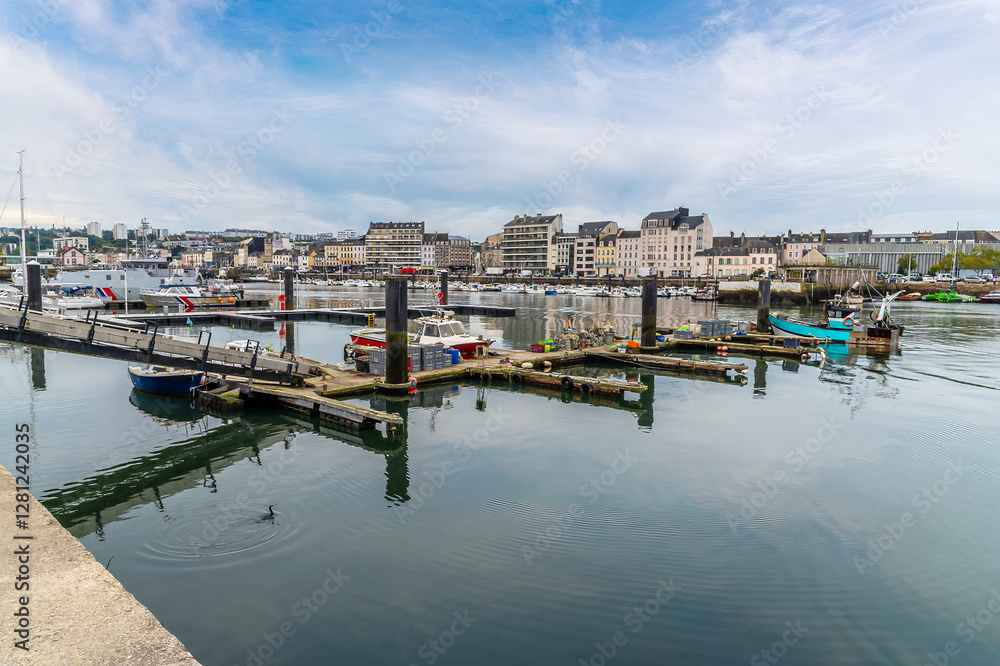 A view across the middle inner harbor at Cherbourg, France in autumn A view across the middle inner harbor at Cherbourg, France in autumn